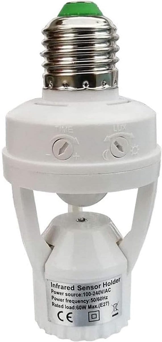 E27 Lamp fitting met PIR Bewegingssensor 360°, Tijdinstelling 10s-5min & Lichtgevoeligheid 3-2000 Lux