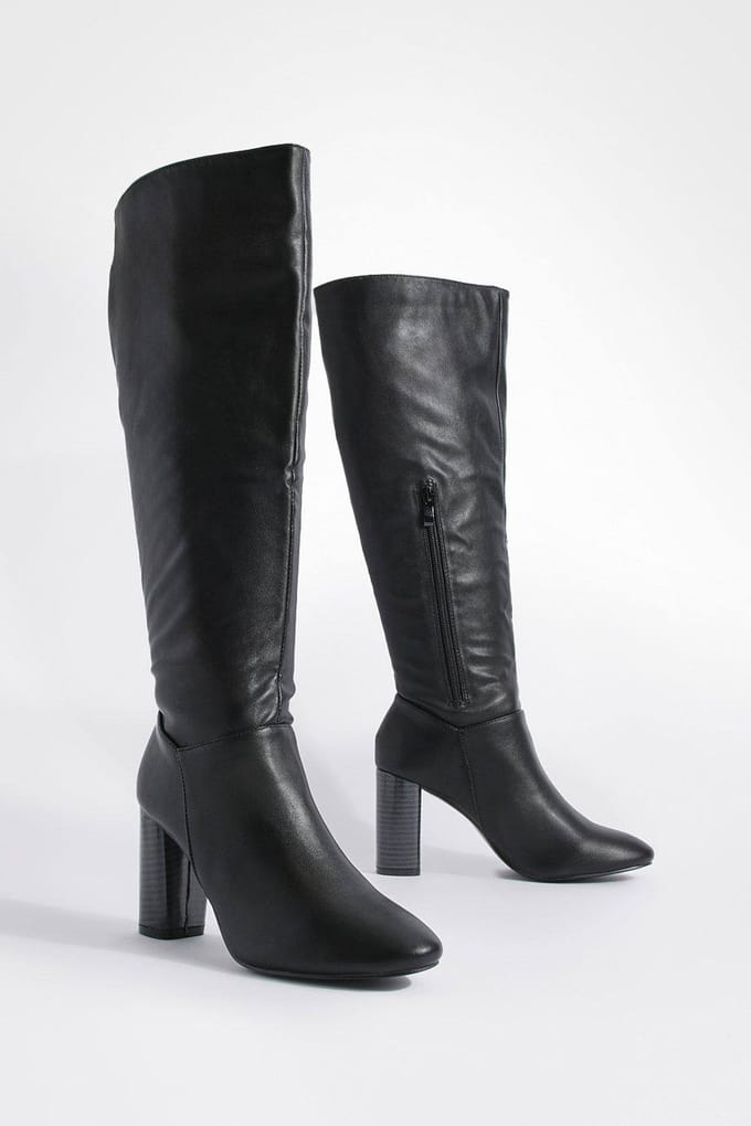 boohoo Dames Block Hakken Kniehoge Laarzen | Black | Maat: 6