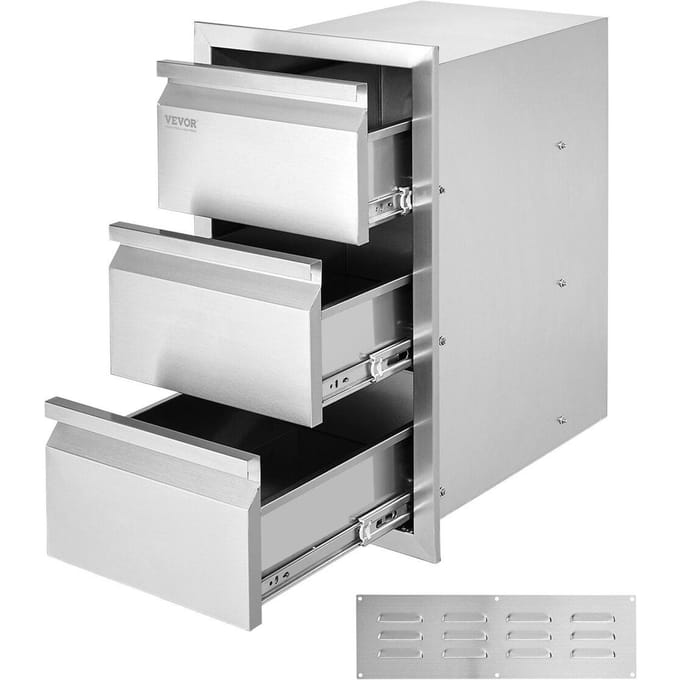 Acier Inoxydable 201 Tiroir à Triple Accès Îlot de Cuisine Extérieure BBQ 19 L x 26 H