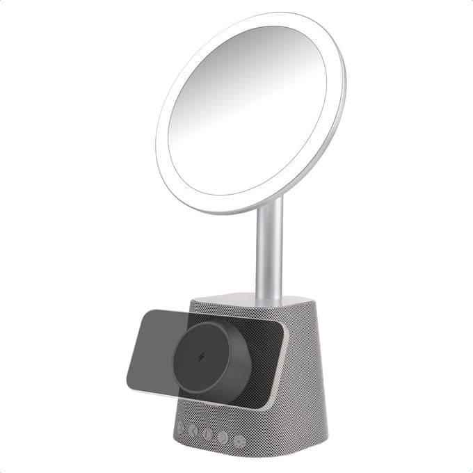 imoshion Make-up Spiegel met Bluetooth Speaker en Draadloze Oplader - Geschikt voor MagSafe - Zilver