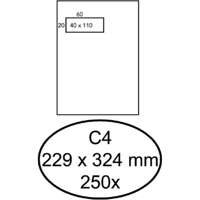Envelop Hermes akte C4 229x324mm venster 4x11links 250 stuks