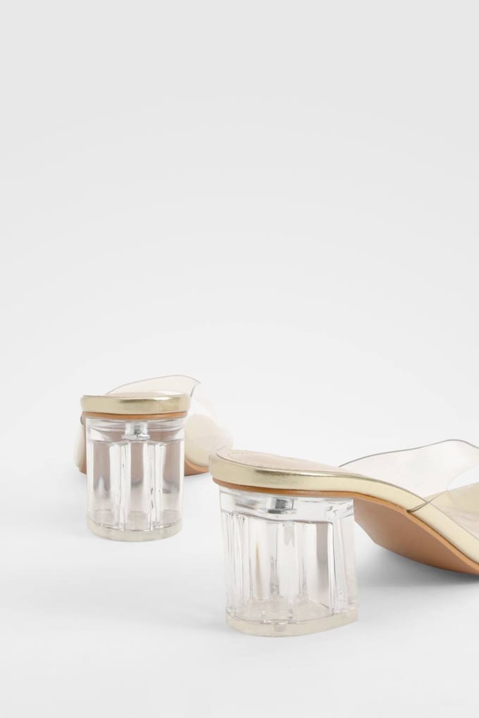 boohoo Dames Transparante mules met blokhak | Goud | Maat: 40