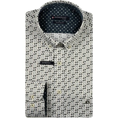 Giordano Overhemd Ivy Satin Stretch Geometric Pattern Groen / male