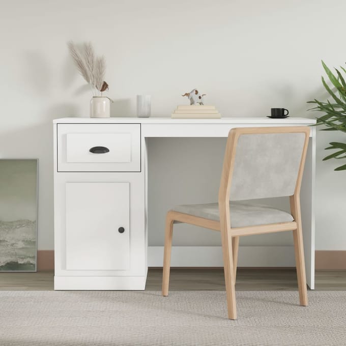 vidaXL - Bureau - met - lade - 115x50x75 - cm - bewerkt - hout - wit