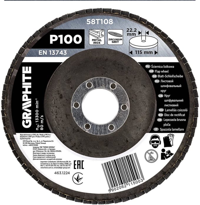 GRAPHITE - Zirkonium lamellenschijf - 115 x 22,2 mm - P100