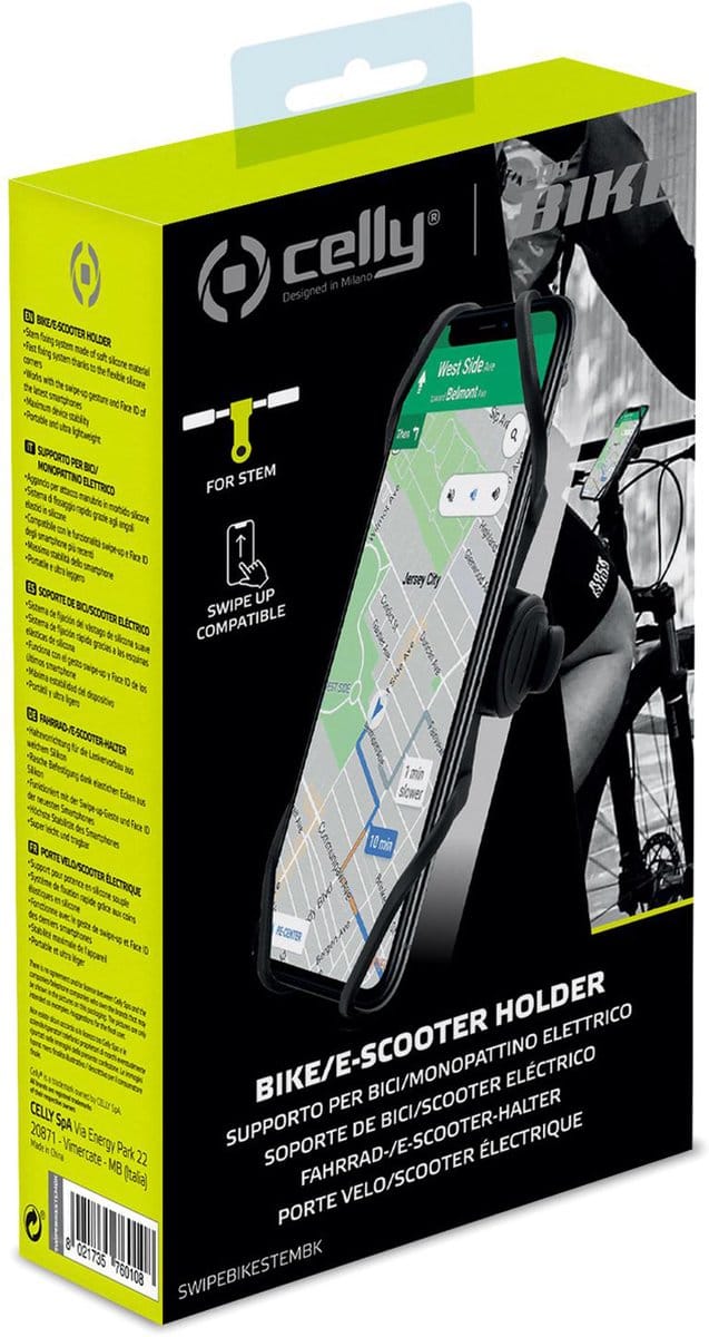 Celly Swipe Telefoonhouder - Fiets - Swipe-up en Face-ID functies - Zwart