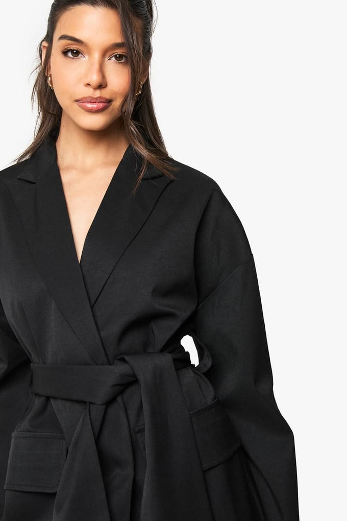boohoo Dames Op Maat Gemaakte Oversized Wrap Blazer Jurk | Black | Maat: 8