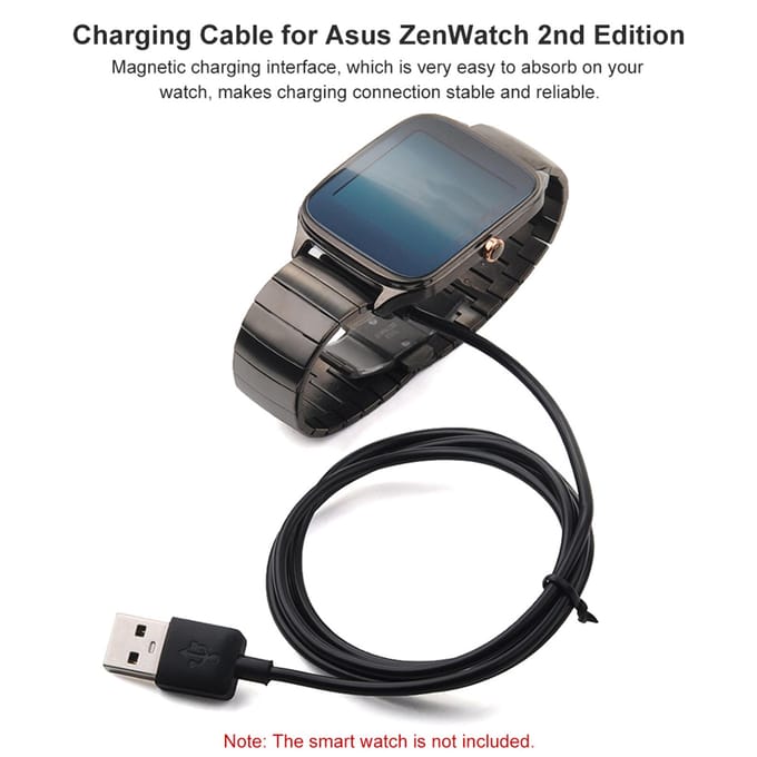 Smartwatch Laadkabel Gegevensoverdrachtskabel voor Asus ZenWatch 2e met USB-interface 1 meter Kabel met Magneet zwart