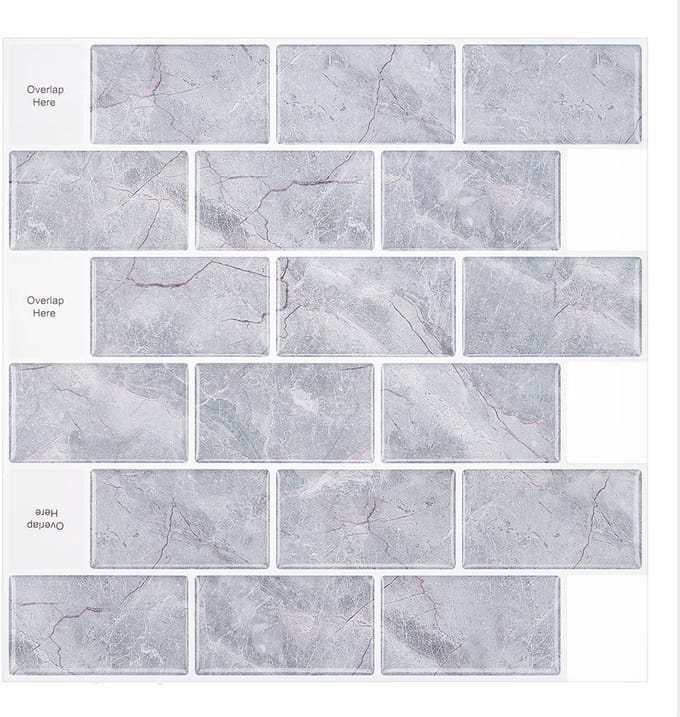 24Supply Plaktegels - 10 Stuks - Glans - Metro - Grijs Marmer - 30.5x30.5cm