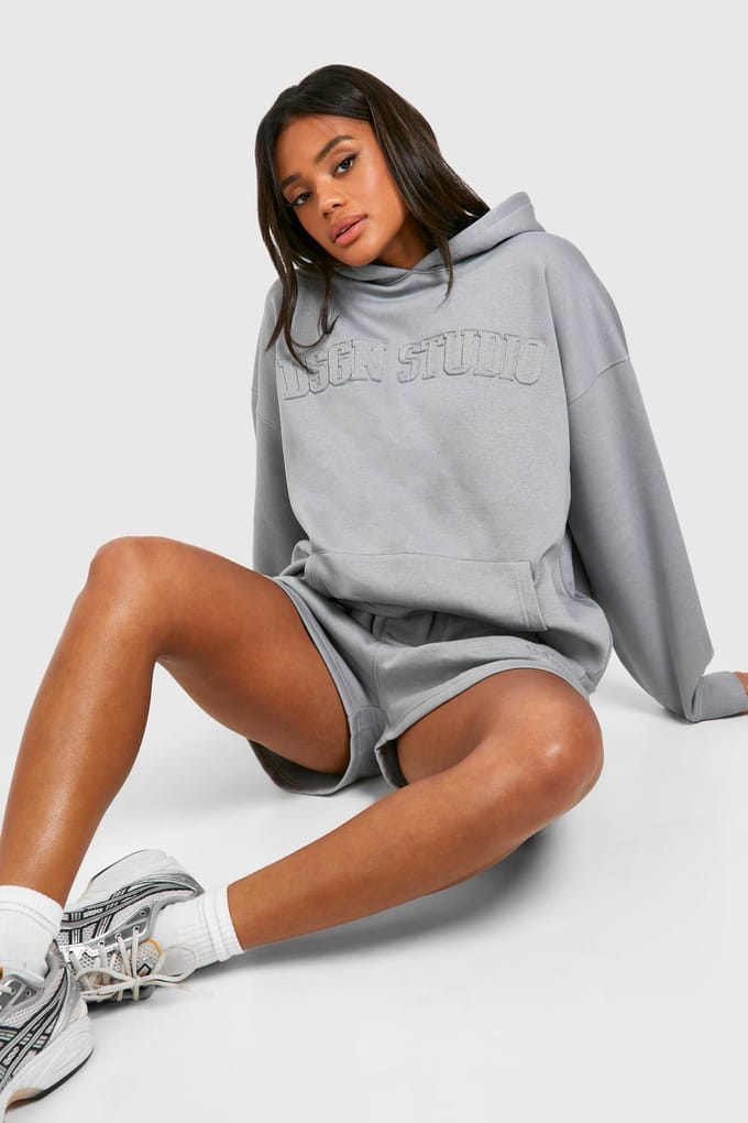 Dames Dsgn Studio Zelfstof Applique Sweat Short | Light Blue | Maat: Small