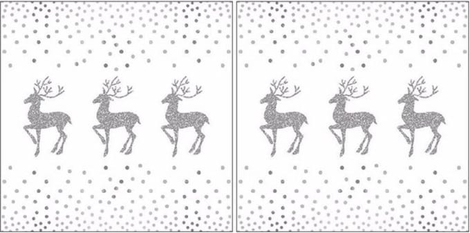 Ambiente Kerst servetten - 40x - rendier en stippen - wit / zilver - 33 x 33 cm - papier - kerstservetten/kerstdiner servetten