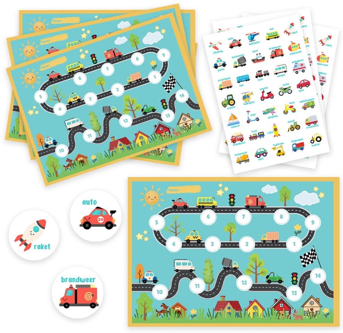 Beloningssysteem Voertuigen - 4 Kaarten en 105 Stickers - Zindelijkheidstraining Belonen