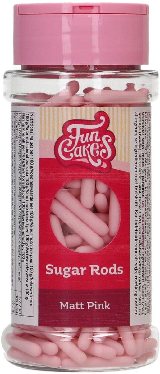 FunCakes Suikerstaafjes - Mat Roze - 70g - Metallic Sugar Rods - Eetbare Taartdecoratie