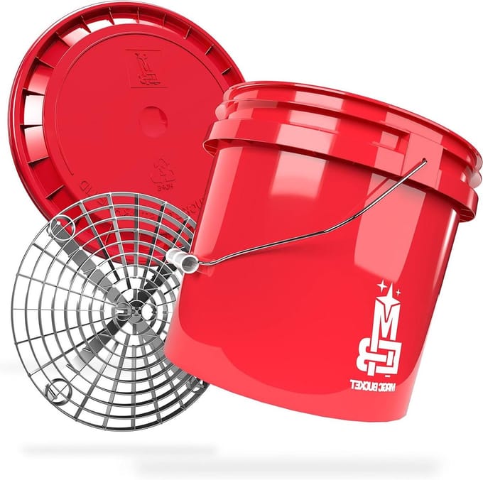 Wassen Emmer - Schoonmaak Set - Auto Reinigen - Met Vuilzeef - 13 Liter - Rood