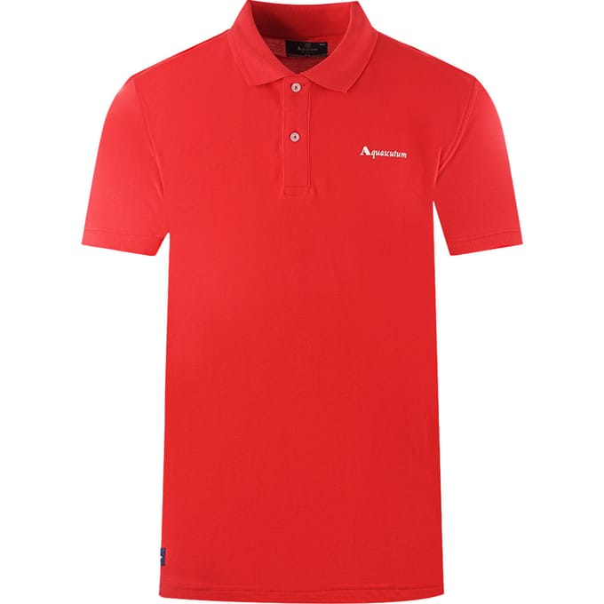 Aquascutum Brand Logo Plain Red Polo Shirt