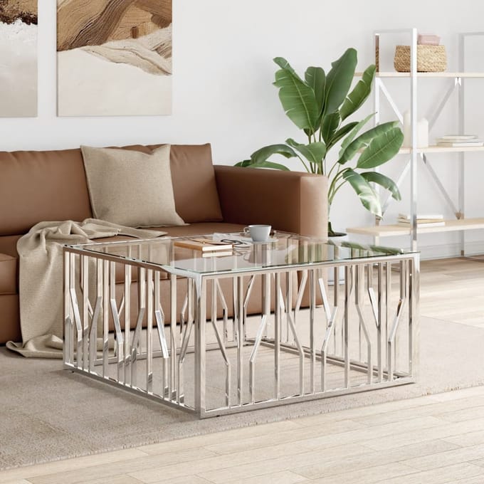 vidaXL - Salontafel - 100x100x50 - cm - roestvrij - staal - en - glas