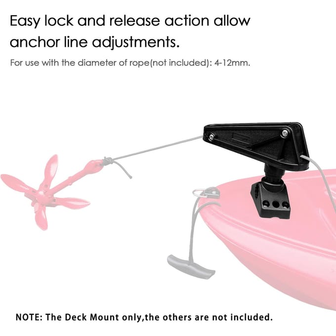Verrou d'ancrage avec système de déverrouillage, support latéral pour kayak, canoë, petit bateau de pêche noir