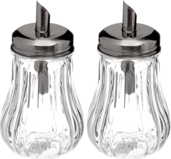 5Five - 4x stuks - Suikerpot/suikerstrooier glas met RVS tuit - 180ml