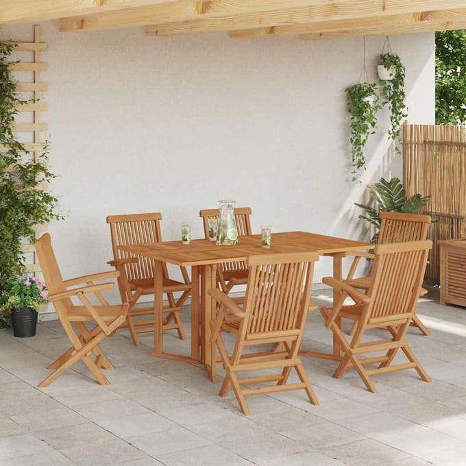 vidaXL - Tuin - Eettafel - Set - 7 - st - Bruin - Massief - Teakhout