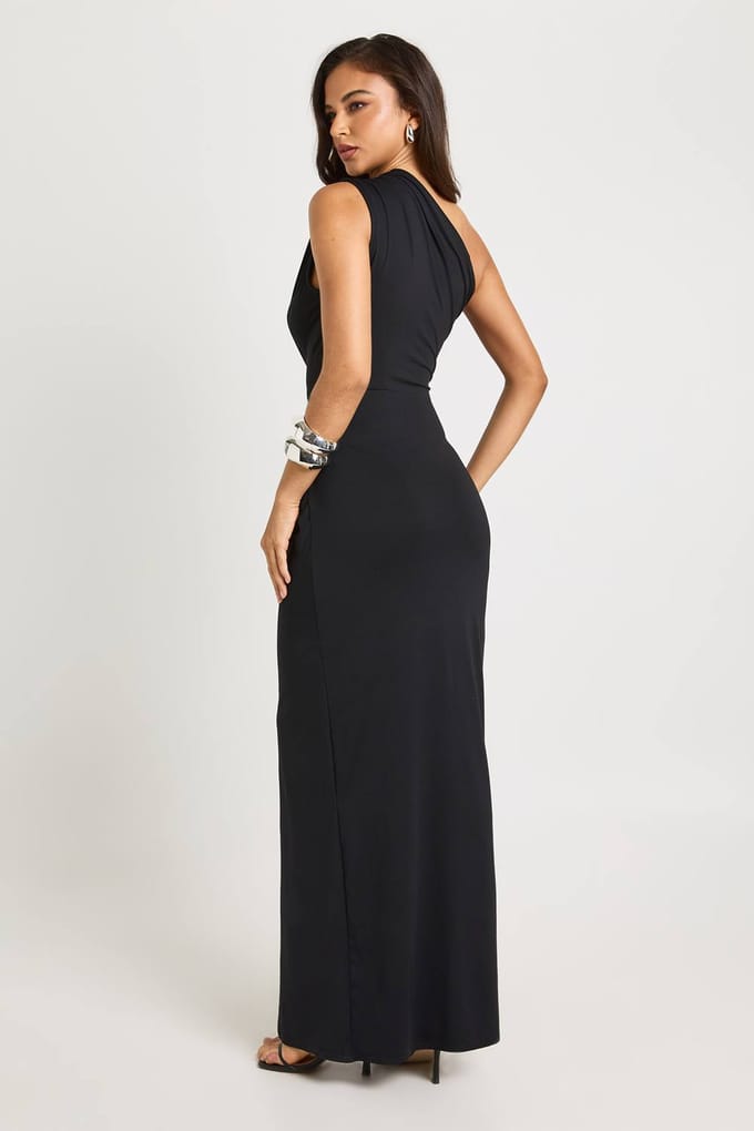 boohoo Dames Asymmetrische Omdrapeerde Gesculpte Slinky Maxi Jurk | Black | Maat: 14