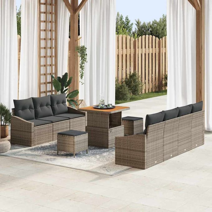 vidaXL Tuin Sofa Set 10 st 9-Aantal zitplaatsen Grijs