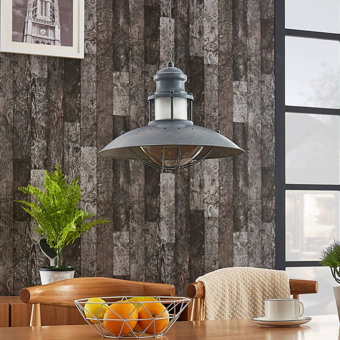 Lindby - hanglamp - 1licht - Metaal, glas - H: 25.7 cm - E27 - grijsgroen, helder
