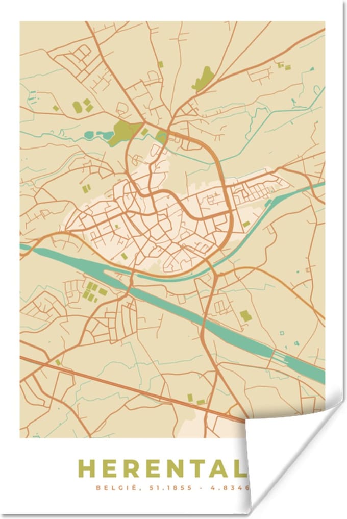 Poster Herentals - België - Stadskaart - Kaart - Plattegrond - 40x60 cm