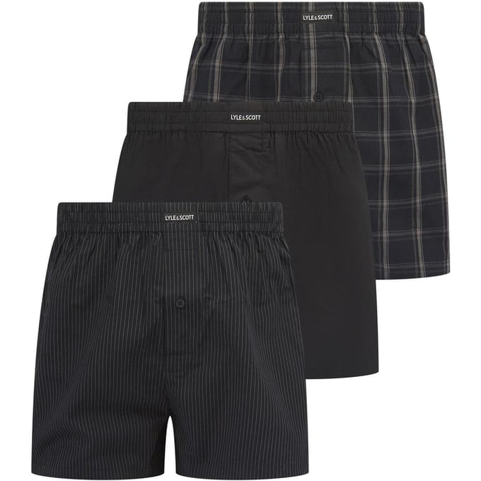 Lyle & Scott Heren Geweven Boxershorts (Set van 3) (Zwart)