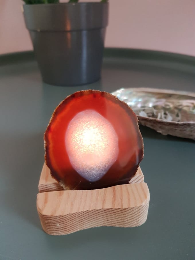 Agaat schijf met theelicht houder natuur 10 cm