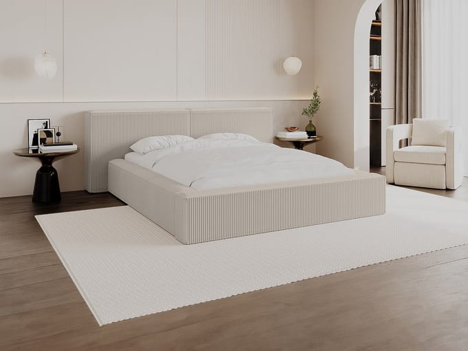 Vente-unique Bed met opbergruimte fluweel beige 160 x 200 cm