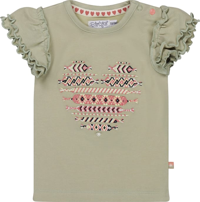 Dirkje R-CHERRY Meisjes T-shirt - Dusty green - Maat 68