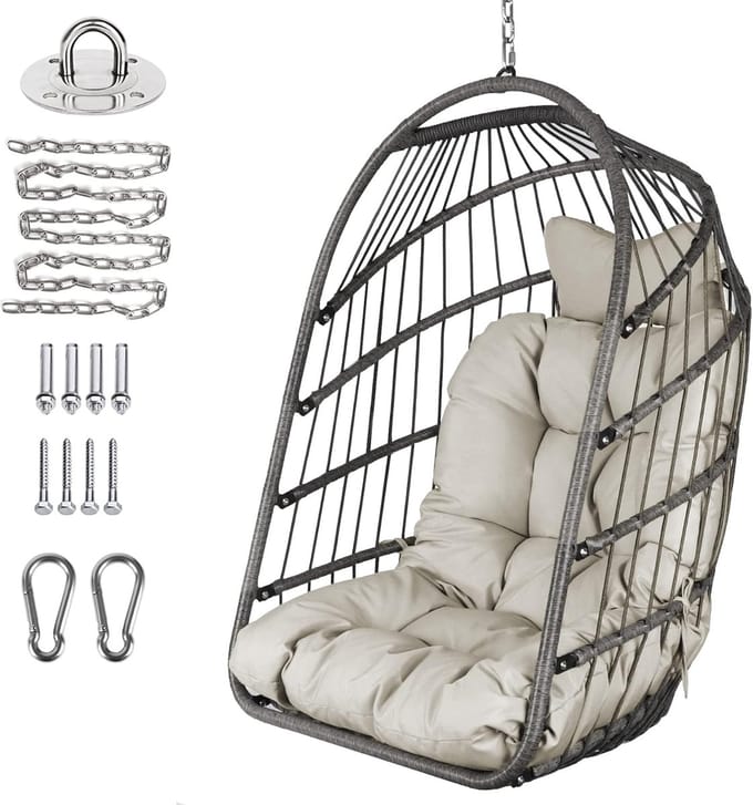 Hangstoel Mand - Wicker Stoel - Ontspannen Buiten - Inklapbaar Design - 150 kg Capaciteit - Grijs