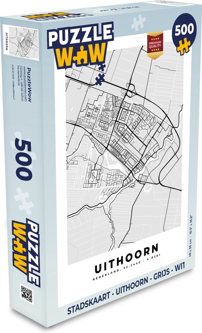 Puzzel Stadskaart - Uithoorn - Grijs - Wit - Legpuzzel - Puzzel 500 stukjes - Plattegrond