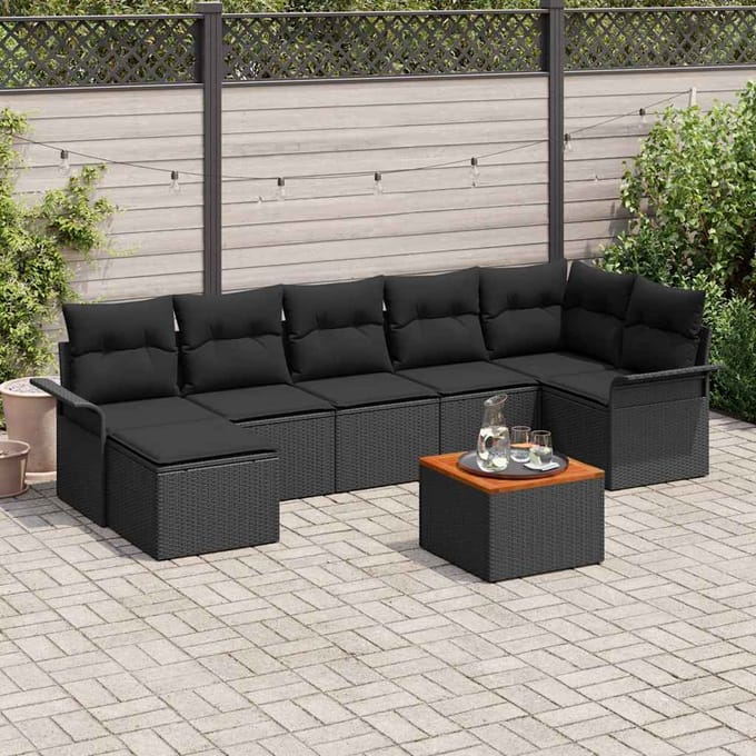 vidaXL - Tuinbank - Set - 8 - st - Zwart - poly - rattan