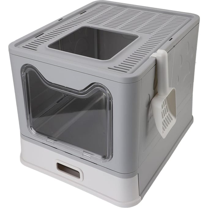Bac à litière fermé avec tiroir Acier inoxydable Facile à nettoyer Pliable Sortie par le haut Litière pour chat gray