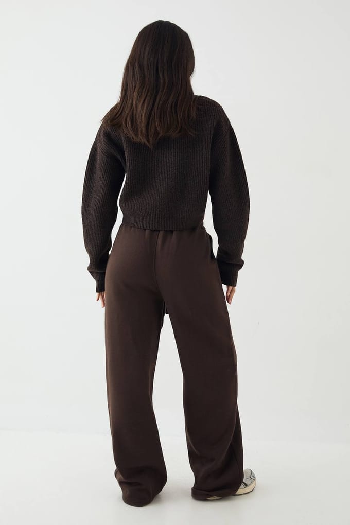 Dames DSGN Studio Self Fabric Applique Rechte Pijp Joggingbroek | Dark Chocolate | Maat: Medium