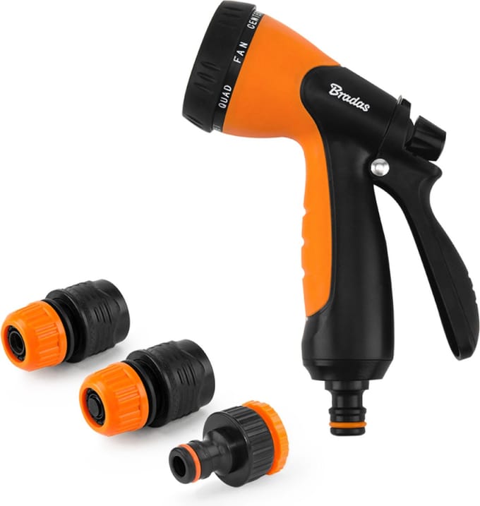 Bradas BLACK LINE 8-functie Spuitpistool Set – Quick Connector STOP & Non-STOP – Tapadapter 3/4"–1/2"