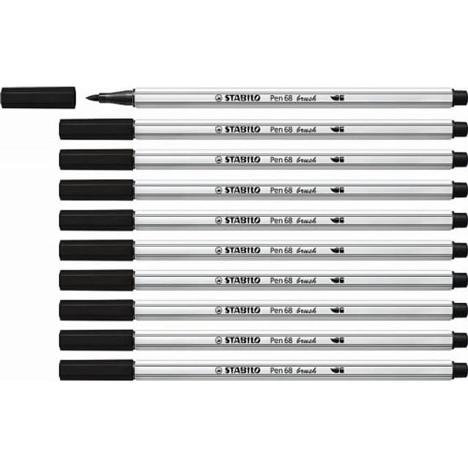 STABILO Pen 68 Brush - Premium Brush Viltstift - Met Flexibele Penseelpunt - Zwart - per stuk