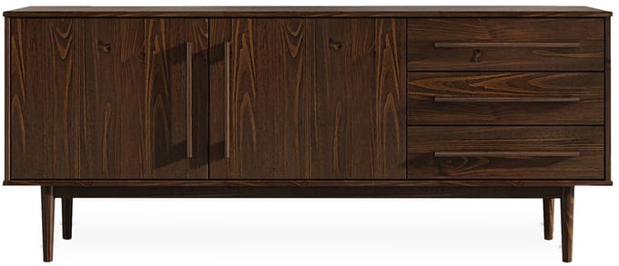 Sideboard TECCA 170 cm met 2 deuren en 3 lades van massief hout - afwerking in notenhout