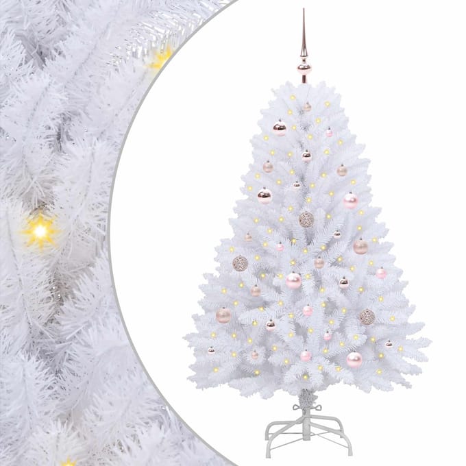 vidaXL - Kunstmatige - Hinged - Kerstboom - Wit - 150 - cm - PVC - en - Staal