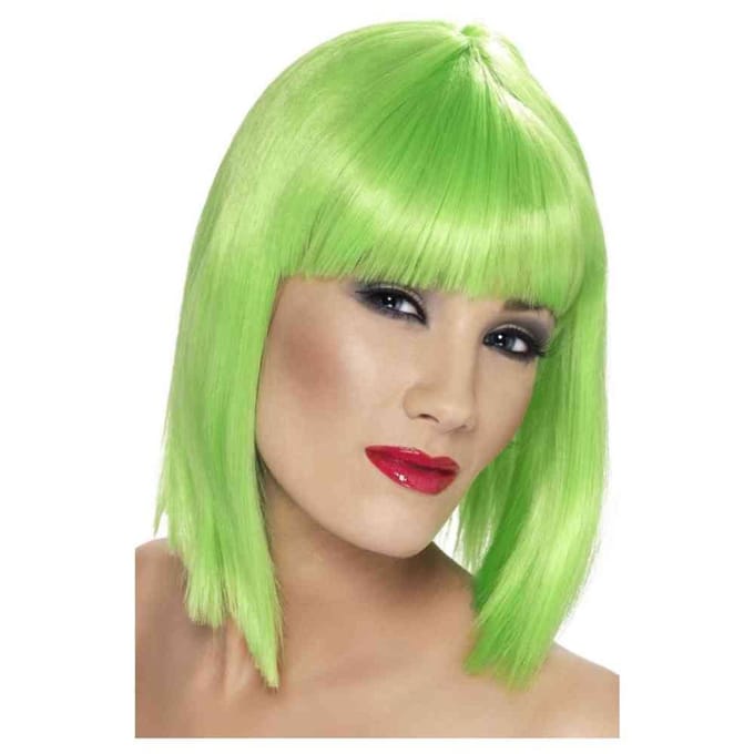 Smiffys Carnaval verkleed damespruik met pony - neon groen - half lang haar - Model
