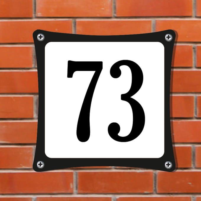 Decoporta Huisnummerbord Emaille-Look - Nummer 73 - Standaard - 10 x 10 cm | incl. schroeven