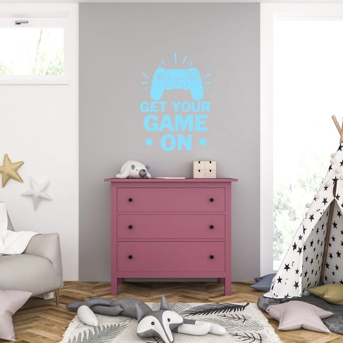 Muursticker - Get Your Game On - 46,4 x 64 - Licht Blauw