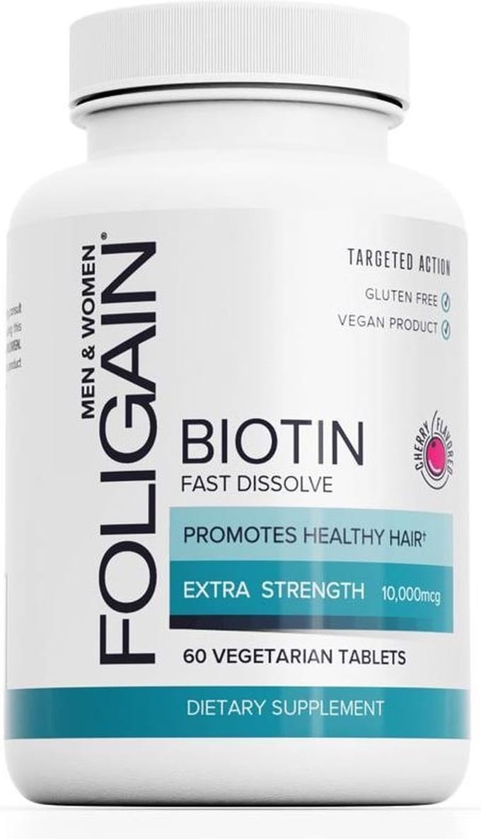 FOLIGAIN – Biotine Supplement 10.000 mcg met Kersensmaak – 60 tabletten