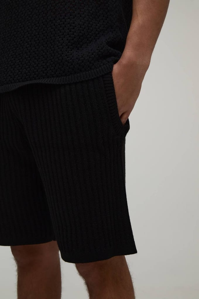 Ontspannen Geribbelde Gebreide Short | Black | Size Small