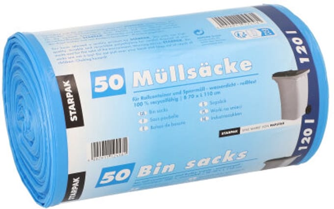 50 Industriezakken, HDPE 120 l 110 cm x 70 cm blauw