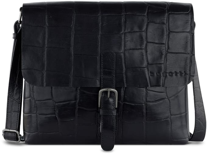 bugatti Leren Schoudertas Messenger Bag Black Zwart