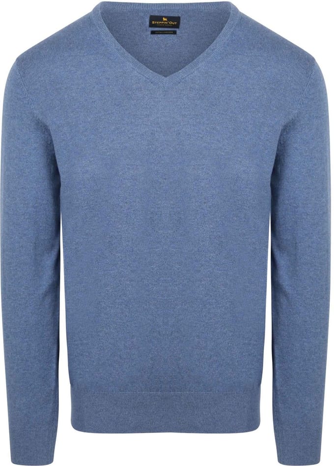 Steppin' Out Trui Cotton Cashmere V-hals Indigo Blauw - Maat M - Heren - Pullovers