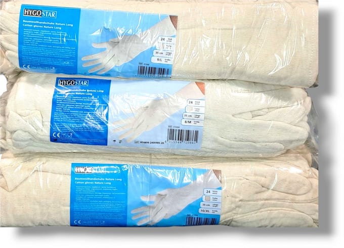 Hygostar - Katoenen handschoenen - 35cm - maat M - 12 paar - crème wit - extra lang