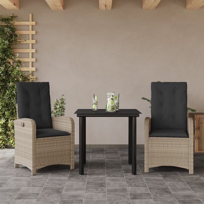 vidaXL - 3-delige - Tuinset - met - kussens - poly - rattan - lichtgrijs